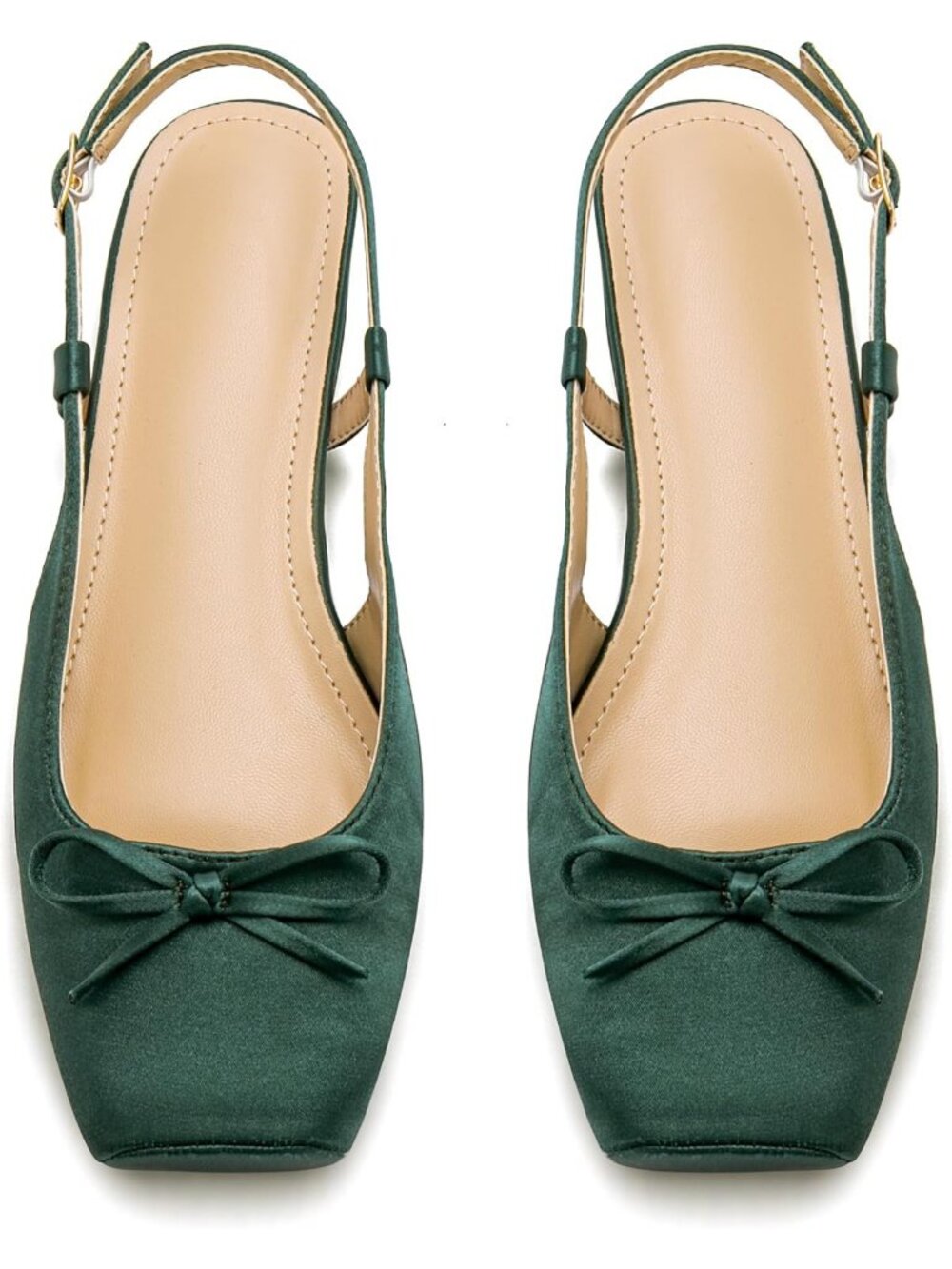 Women's Jasper Slingback Square Toe Bow Knit Ankle Buckle Satin Ballet Flats